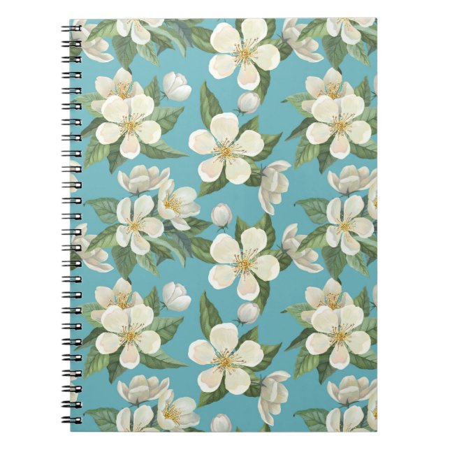 Carnet Fleurs d'aquarelle blanche Feuilles verts (Devant)