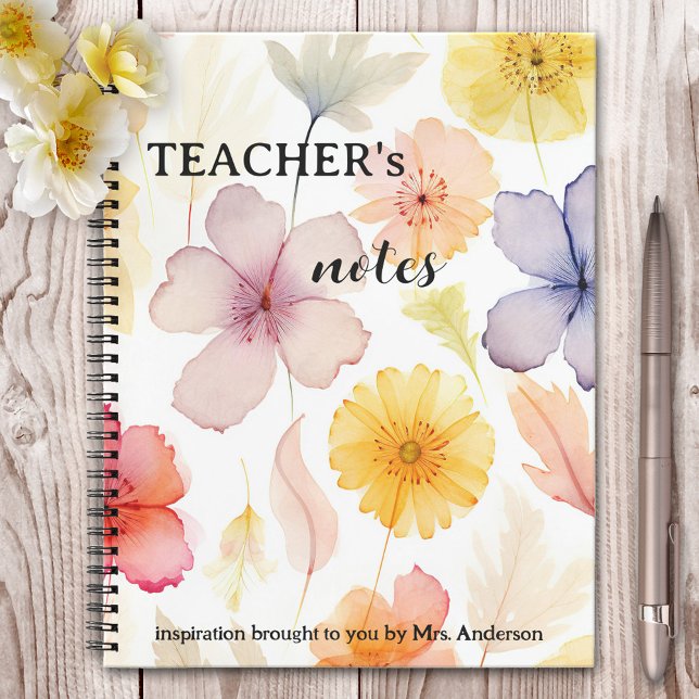 Carnet Fleurs d'aquarelle Inspiration de l'enseignant (Notebook featuring watercolor flowers in rainbow colors. Beautiful as a gift for her or a teacher)