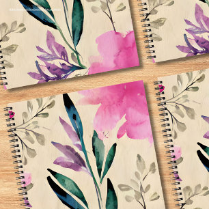 Carnet Fleurs d'aquarelle personnalisées rose pourpre mod