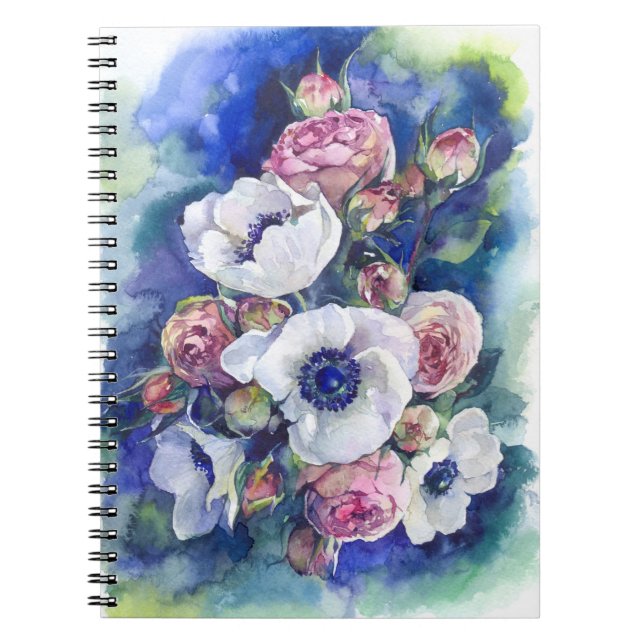 Carnet Fleurs d'aquarelle rose anémone flux d'illustratio (Devant)