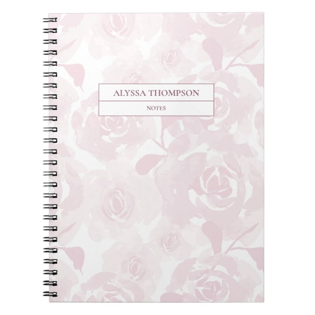 Carnet Fleurs d'aquarelle rose pâle Perdues Personnalisée (Devant)