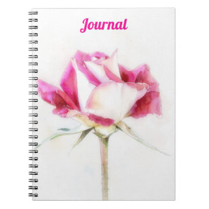 Carnet Fleurs d'art de rose rose et blanc Personnaliser