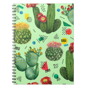 Carnet Fleurs de cactus : Aquarelle Arrière - plan géomét
