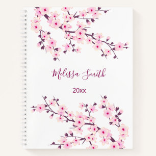 Carnet Fleurs de cerisier rose blanc Votre nom