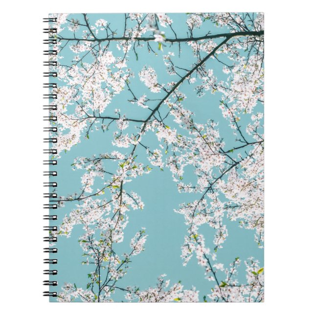 Carnet Fleurs de cerisiers : tendance florale turquoise (Devant)