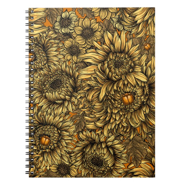 Carnet Fleurs de chrysanthèmes jaunes et coléoptères oran (Devant)