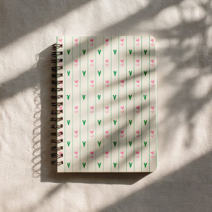 Carnet Fleurs de cœur roses et cœur vert - Saint-Valentin