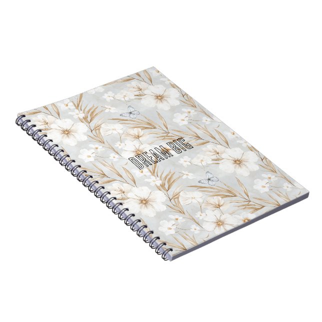 Carnet Fleurs de crème blanche Papillons bleus (Côté Droit)