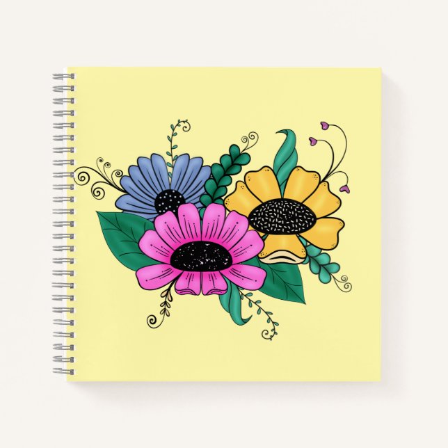 Carnet Fleurs de dessin colorées (Devant)