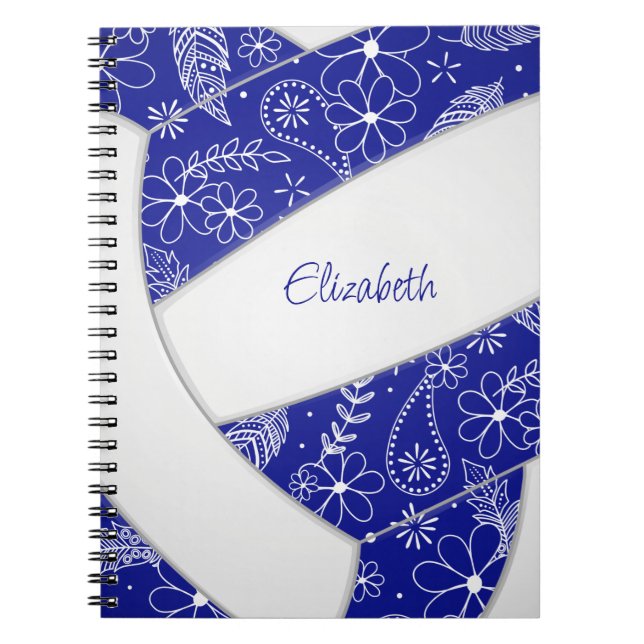 Carnet fleurs de gribouillis paislies bleu blanc volley (Devant)