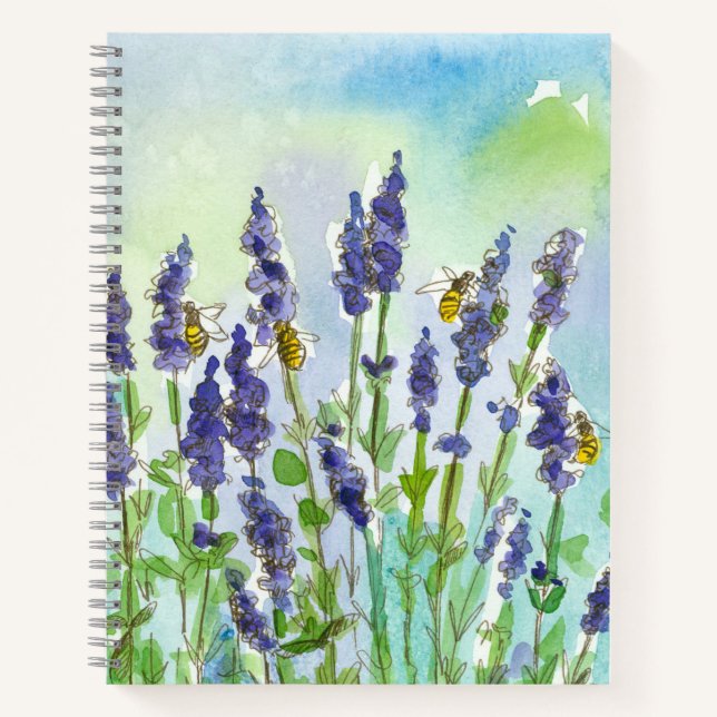 Carnet Fleurs de lavande de miel Abeille Aquarelle (Devant)