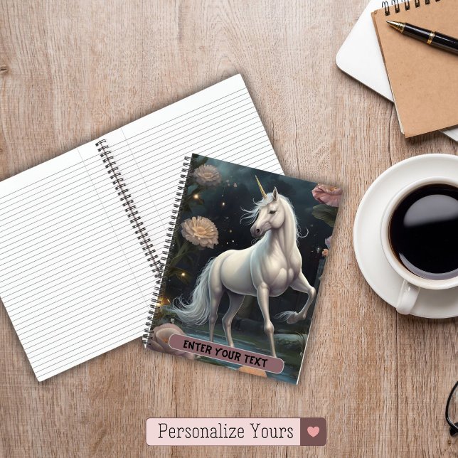 Carnet Fleurs de licorne blanche personnalisées (Personalized White Unicorn Flowers Notebook)