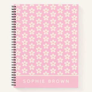 Carnet Fleurs de Marguerite Blanche sur Fond Rose Pastel 