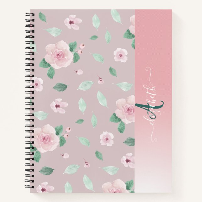 Carnet Fleurs de monogramme à l'aquarelle chic  (Devant)