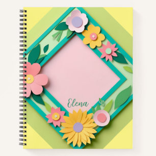 Carnet Fleurs de papier rose et jaune personnalisées