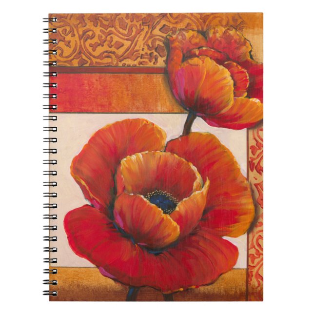Carnet Fleurs de pavot sur Tan et Arrière - plan orange (Devant)