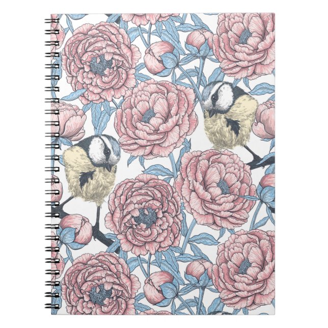 Carnet Fleurs de pivoines et oiseaux (Devant)