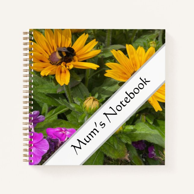 Carnet Fleurs de Rudbeckia jaune Pink Phlox et abeille (Devant)