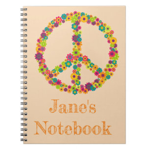 Carnet Fleurs de signe de paix de hippie