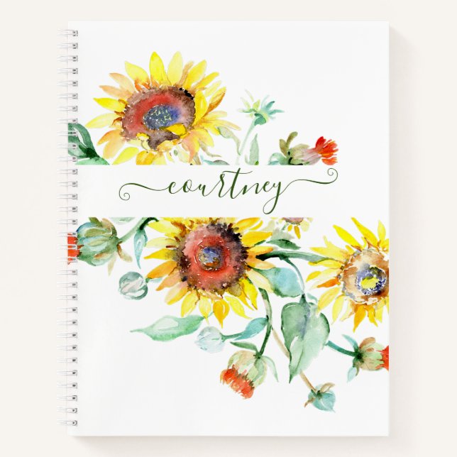 Carnet Fleurs de soleil aquarelles personnalisées (Devant)