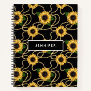 Carnet Fleurs de soleil jaunes élégantes Motif élégant su