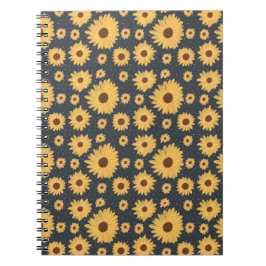 Carnet Fleurs de soleil jaunes Motif bleu foncé