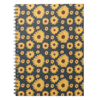 Carnet Fleurs de soleil jaunes Motif bleu foncé
