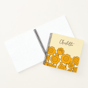 Carnet Fleurs de soleil jaunes Nom personnalisable