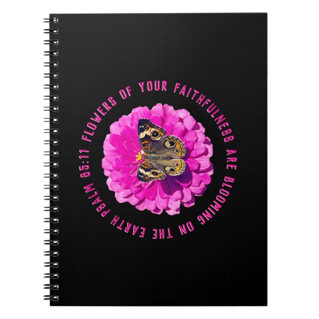 Carnet Fleurs de votre fidélité Fleur rose sur noir (Devant)