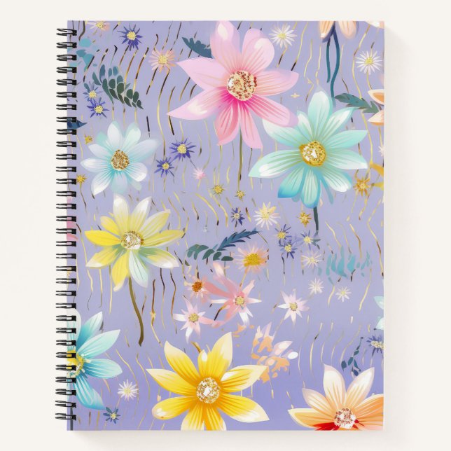 CARNET FLEURS D'EAU ROSE JOLIMENT BLEU JAUNE (Devant)