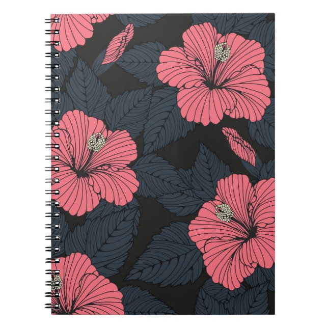 Carnet Fleurs d'Hibiscus : papier peint transparent foncé (Devant)