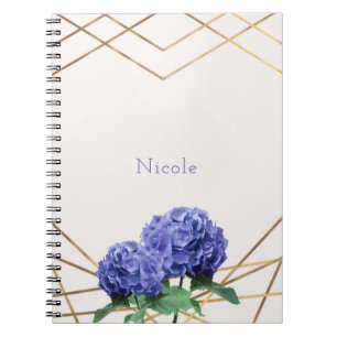 Carnet Fleurs d'hortensia & Or Élégant Floral Personnalis