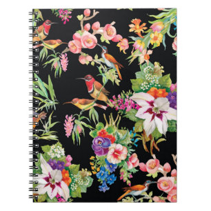 Carnet Fleurs d'oiseaux sauvages : Noir Vintage
