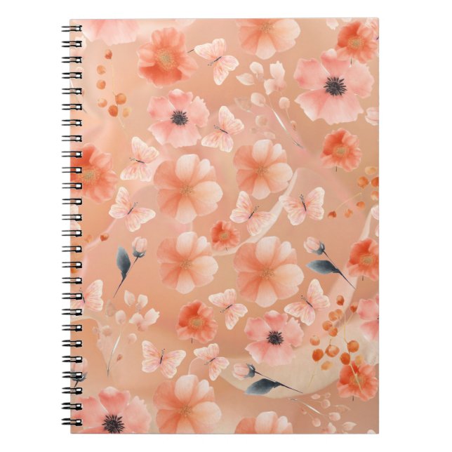 Carnet Fleurs d'orange et de pêche et papillon (Devant)