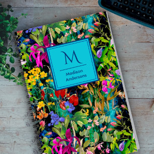Carnet Fleurs douces feuille coloré motif monogramme