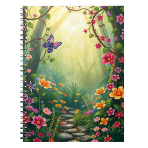Carnet Fleurs et papillon dans une forêt tropicale enchan