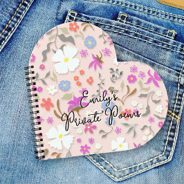Carnet Fleurs fantaisie personnalisées en forme de cœur e