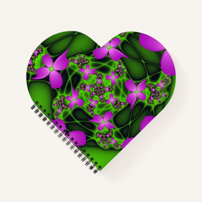 Carnet Fleurs fractales Abstraites de néon rose vert (Devant)