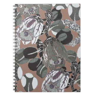 Carnet Fleurs grises et motif marron