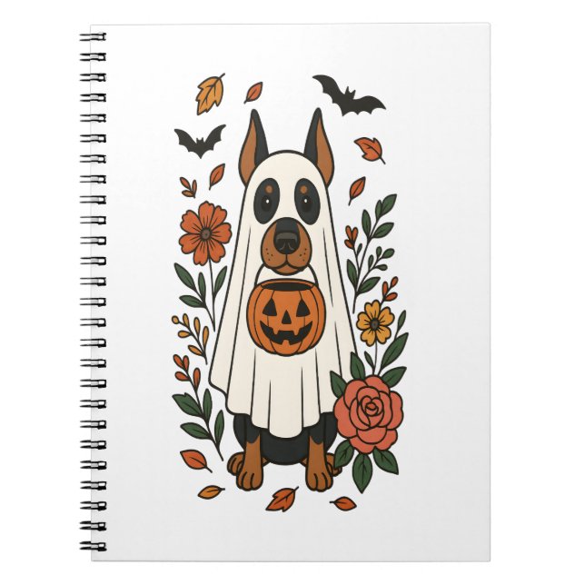 Carnet Fleurs Halloween Doberman Pinscher (Devant)