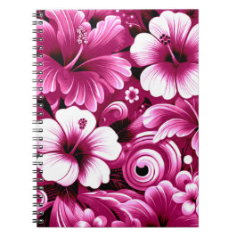 Carnet Fleurs hawaïennes tropicales Hibiscus rose blanc