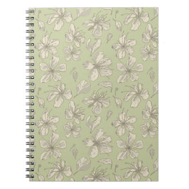 Carnet Fleurs jetées sur vert olive - motif sans soudure.