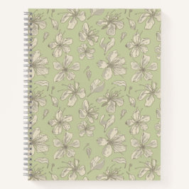 Carnet Fleurs jetées sur vert olive - motif sans soudure.