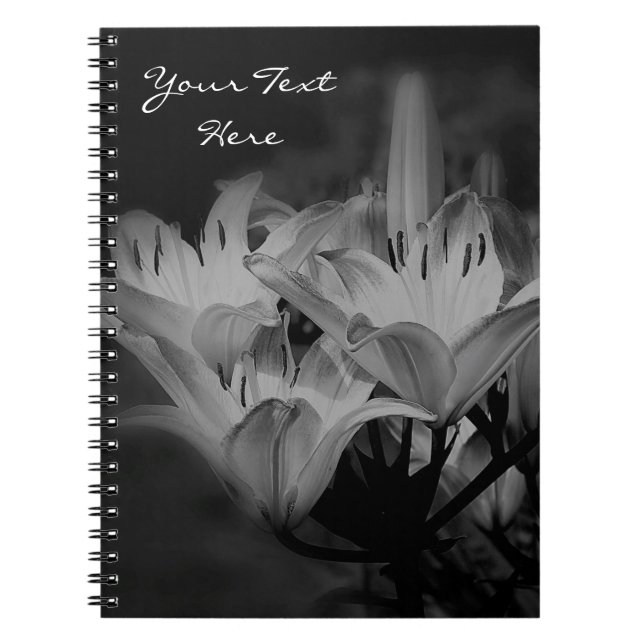 Carnet Fleurs Lys En Noir Et Blanc (Devant)