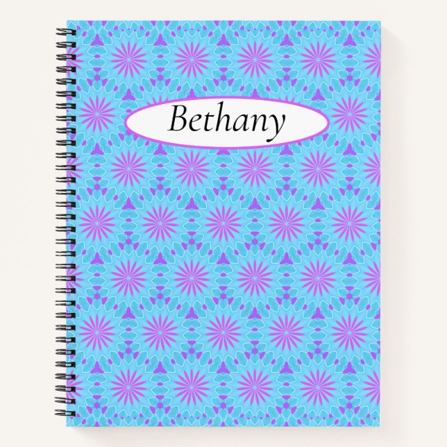 Carnet Fleurs Magenta aux formes bleu ciel et violet (Devant)