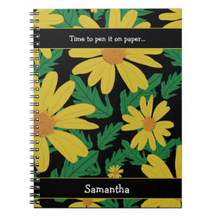 Carnet Fleurs marguerites jaunes avec feuilles verts