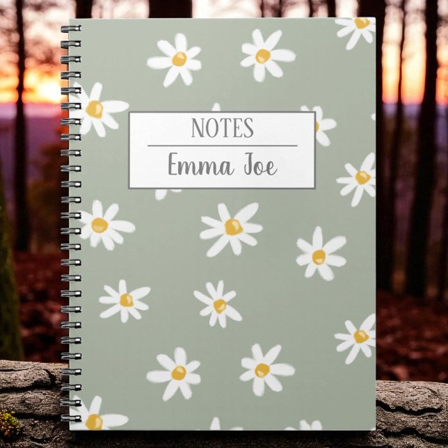 Carnet Fleurs marguerites personnalisées avec nom (Créateur téléchargé)