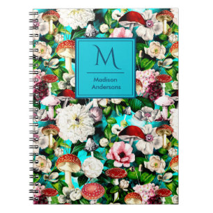 Carnet Fleurs mignonnes champignons champignons bleu jard