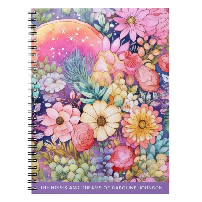 Carnet Fleurs mignonnes et arcs-en-ciel Aquarelle brillan (Devant)