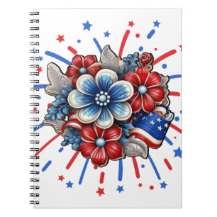 Carnet Fleurs patriotiques en rouge blanc et 4 juillet bl